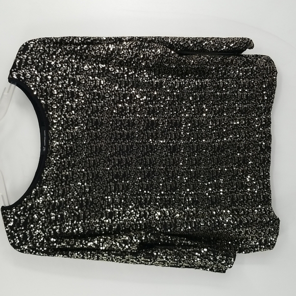 INC International Black Sequined Evening Blouse - Picture 1 of 8